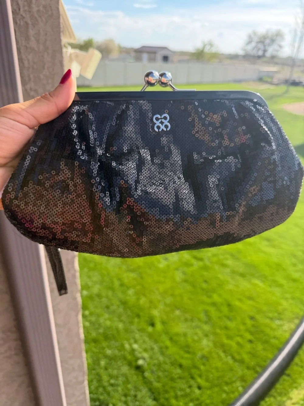 Coach Black Sequin Kiss-Lock Wristlet Clutch - Picture 11 of 14